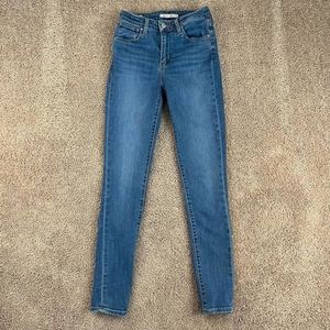 Levi's 721 High Rise Skinny Leg Medium Wash Premium Denim Blue Jeans 25 Stretch